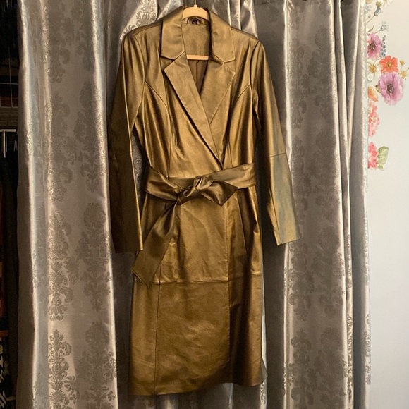 EUC Vintage Stunning Bronze Leather Trench Coat Blazer🌸Pristine Condition Sz 10 - Picture 3 of 15